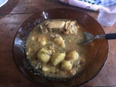 Meet the Mitos: Karaí Octubre A bowl of food with a fork and knife